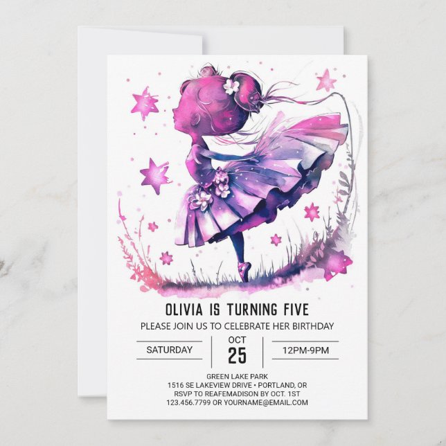 Girl Editable Ballerina Birthday Inbjudningar (Framsida)