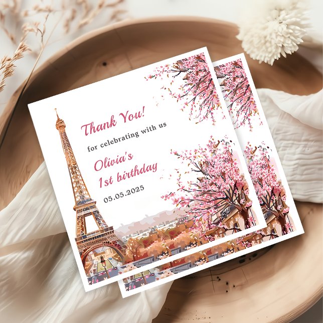 Girl Eiffel Torn Paris 1:a födelsedagen Pappersservett (Skapare uppladdad)