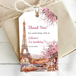 Girl Eiffel Torn Paris 1:a födelsedagen Presentetikett