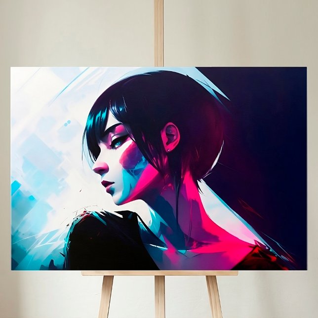 Girl Elegant Mode Cyberpunk Aesthetic Neon Art Canvastryck (Skapare uppladdad)