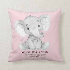 GIRL Elephant Baby Birth Stats Pillow Kudde