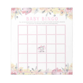 Girl Elephant Baby Shower Bingo Game Cards Anteckningsblock