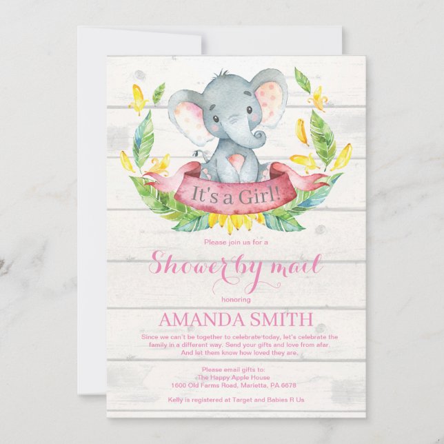 Girl Elephant Baby Shower by Mail Call Inbjudningar (Framsida)