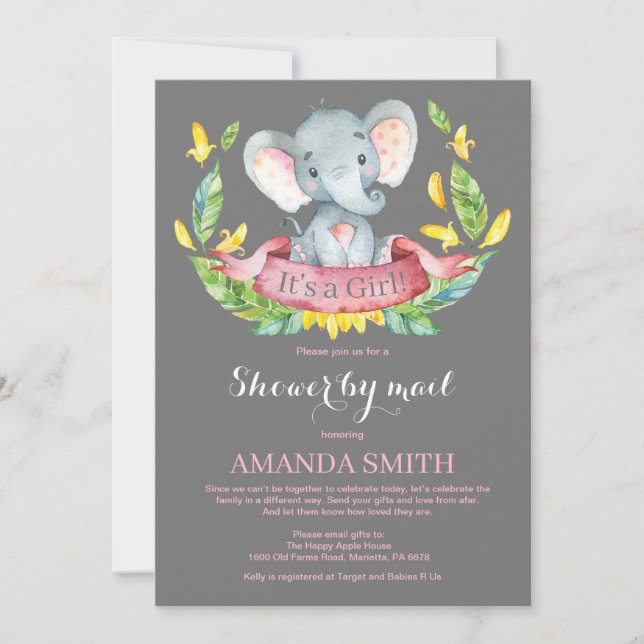 Girl Elephant Baby Shower by Mail Call Inbjudningar (Framsida)