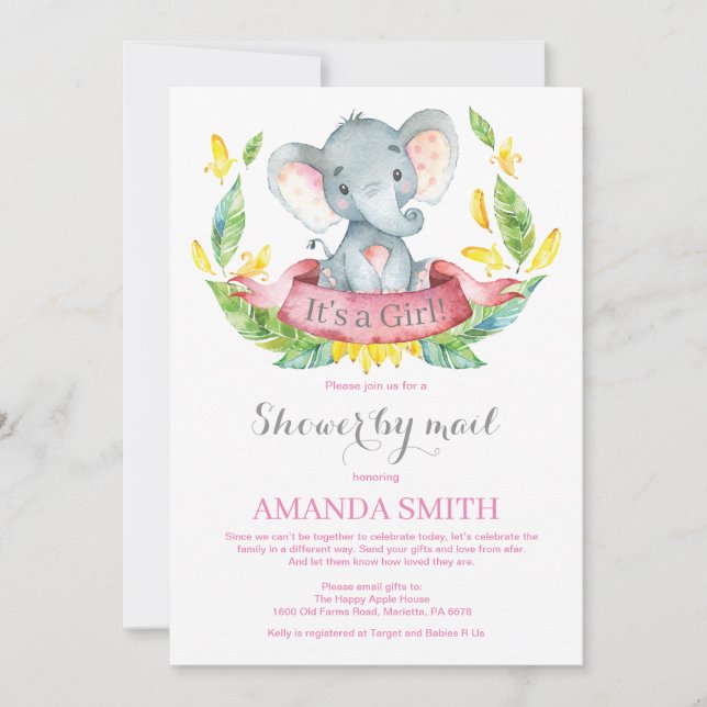 Girl Elephant Baby Shower by Mail Call Inbjudningar (Framsida)