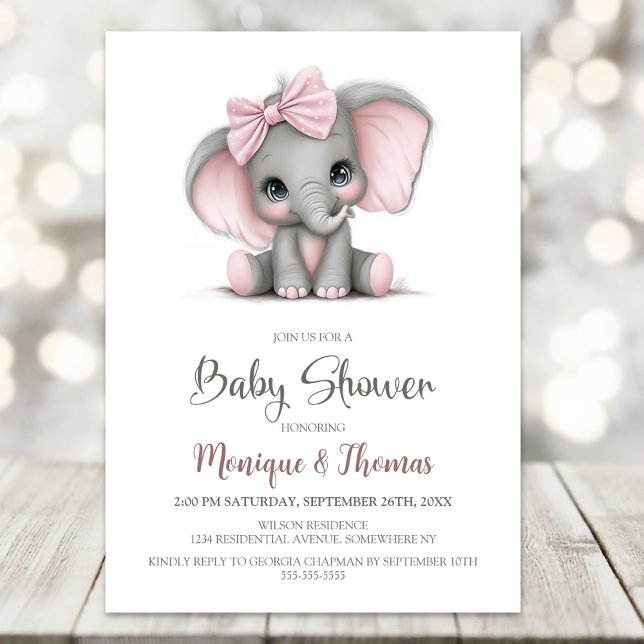 Girl Elephant Baby Shower Invitation Inbjudningar (Skapare uppladdad)
