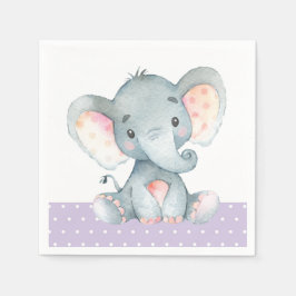 Girl Elephant Baby Shower Lila Napkins Pappersservett