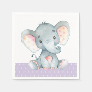 Girl Elephant Baby Shower Lila Napkins Pappersservett