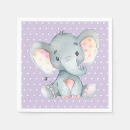 Girl Elephant Baby Shower Lila Napkins Pappersservett