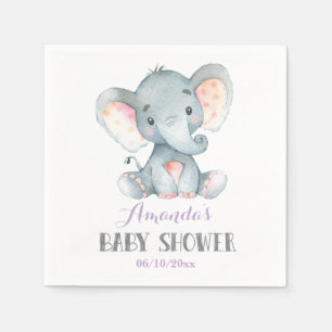Girl Elephant Baby Shower Lila Napkins Pappersservett