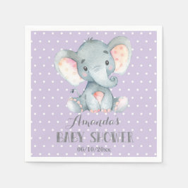 Girl Elephant Baby Shower Lila och Grått Napkins Pappersservett