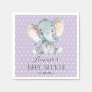 Girl Elephant Baby Shower Lila och Grått Napkins Pappersservett
