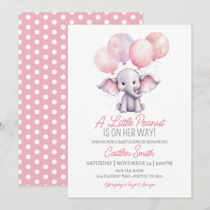 Girl Elephant Baby Shower Rosa Grått Polkadots Inbjudningar
