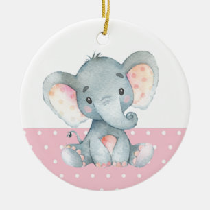 Girl Elephant Baby Shower Rosa Julgransprydnad Keramik