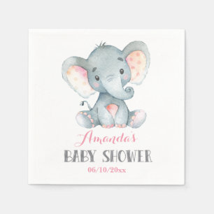 Girl Elephant Baby Shower Rosa Napkins Pappersservett