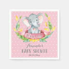 Girl Elephant Baby Shower Rosa och Grått Napkins Pappersservett