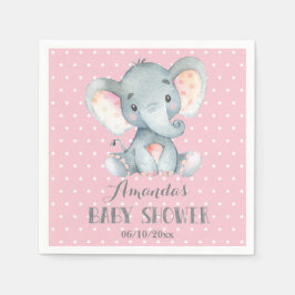 Girl Elephant Baby Shower Rosa och Grått Napkins Pappersservett