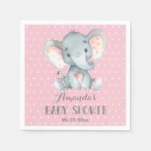Girl Elephant Baby Shower Rosa och Grått Napkins Pappersservett