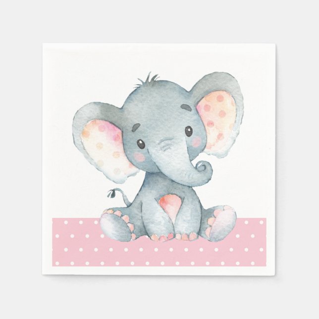 Girl Elephant Baby Shower Rosa Pappersservett (Framsidan)