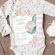 Girl Elephant Blommigt Baby Shower