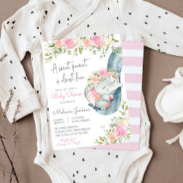 Girl Elephant Blommigt Baby Shower Inbjudningar