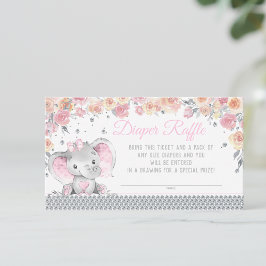 Girl Elephant Diamond Diaper Raffle Baby Shower Tilläggskort