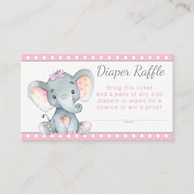 Girl Elephant Diaper Raffle Biljett Tilläggskort (Framsida)