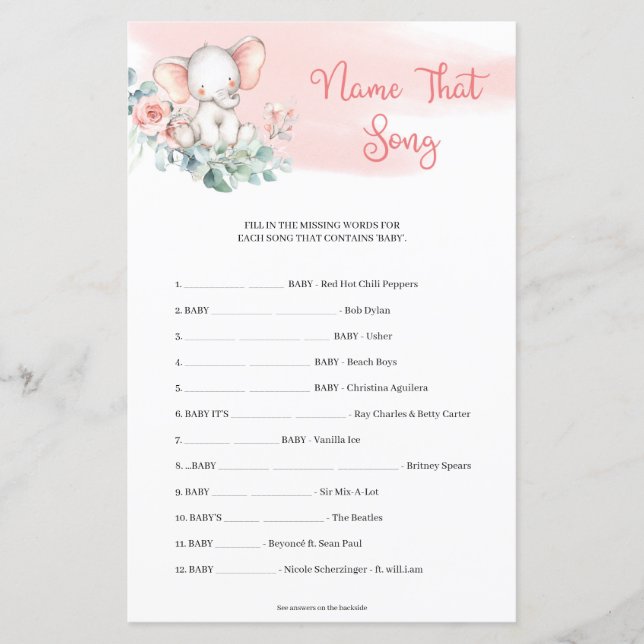 Girl Elephant Eucalyptus Namn that Sång Game (Framsida)