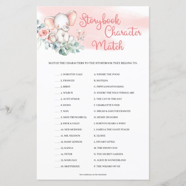 Girl Elephant Eucalyptus Storybook Character Match (Framsida)