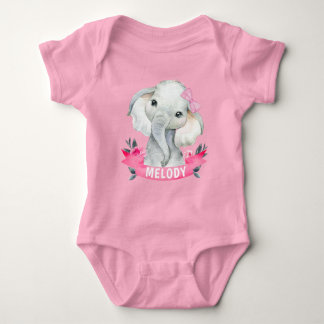 Girl Elephant med eget namn Rosa Bodydräkt Ro T Shirt