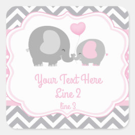 Girl Elephant rosa grått Label Sticker Fyrkantigt Klistermärke