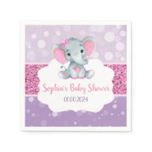 Girl Elephant Shower Rosa Lila Papper Napkins