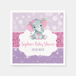 Girl Elephant Shower Rosa Lila Papper Napkins Pappersservett