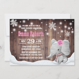 Girl Elephant Snowflaes Rustic Winter Baby Shower Inbjudningar