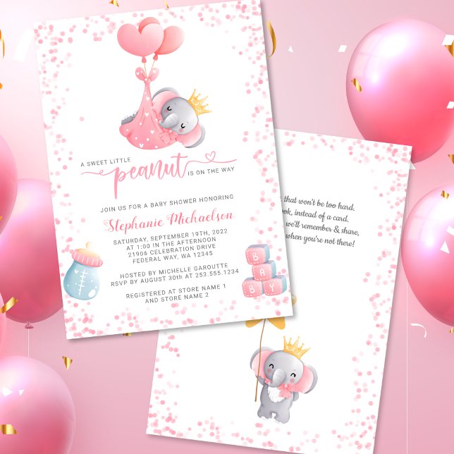 Girl Elephant Sweet Little Peanut Baby Shower Inbjudningar (Girl Elephant Sweet Little Peanut Baby Shower Invitation)