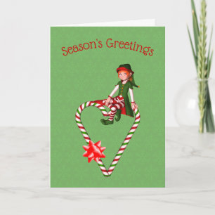 Girl Elf Candy cane Heart-Helgdag julkort Helgkort