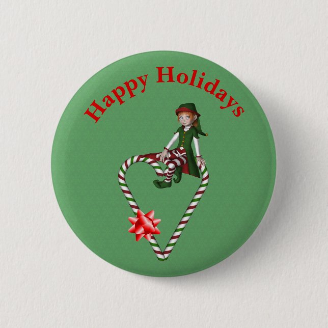 Girl Elf Candy cane Heart jul Helgdag Knapp (Framsida)
