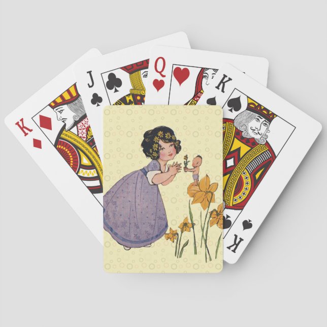 Girl Elf Fairy Daffodil Antique Påsk Kortlek (Baksidan)