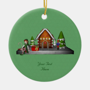 Girl Elf Gingerbröd House Helgdag Ornament
