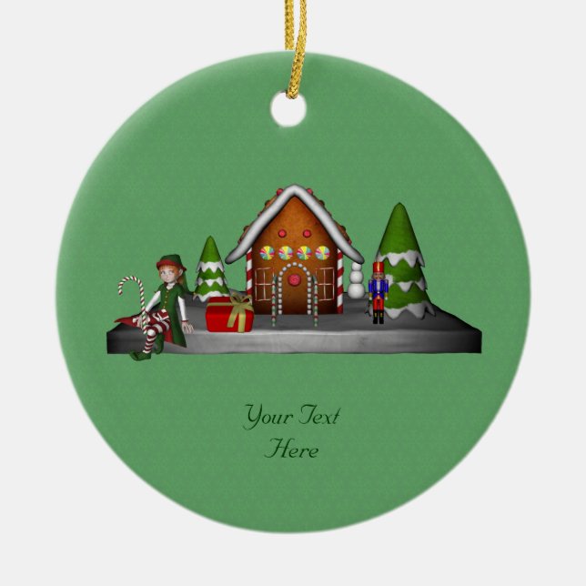 Girl Elf Gingerbröd House Helgdag Ornament (Framsidan)
