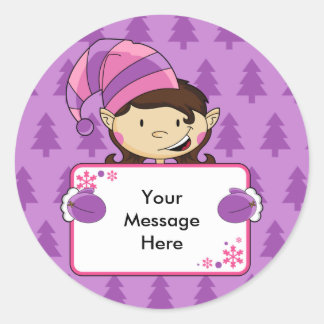 Girl Elf jul Gift Märkre Sticker Runt Klistermärke