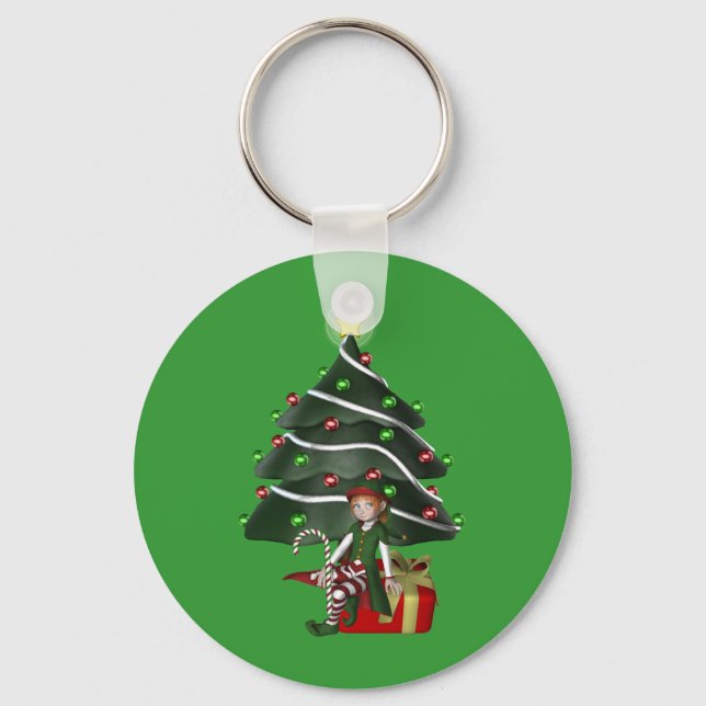 Girl Elf Julgran Helgdag Keychain Nyckelring (Framsida)
