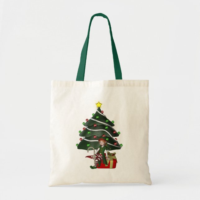Girl Elf Julgran Helgdag Tote Bag Tygkasse (Framsidan)