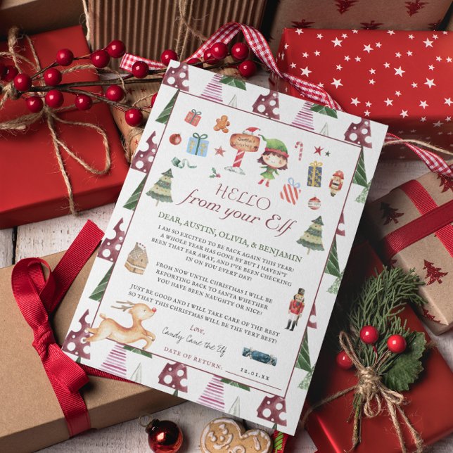 Girl Elf | Knappar Jul Elf Hej Brev Card Inbjudningar (Skapare uppladdad)