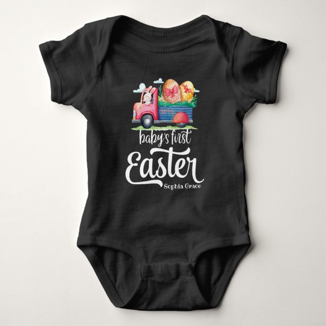 Girl eller Boy Baby först Påsk med Bunny Lastbil T Shirt (Framsida)