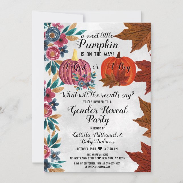 Girl eller Boy Fall Pumpkin Gender Reveal Party Inbjudningar (Framsida)