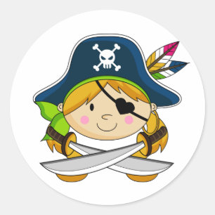 Girl Eyepatch Pirat Sticker Runt Klistermärke