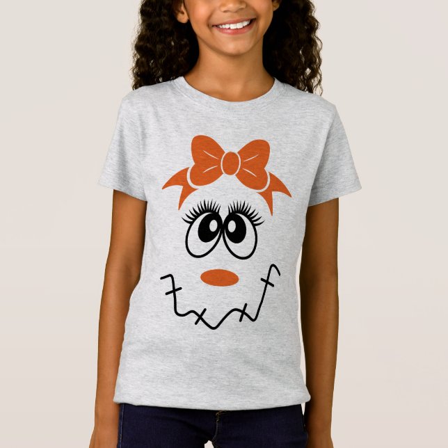 Girl Fågelskrämma Ansikte med Bow T Shirt (Framsida)
