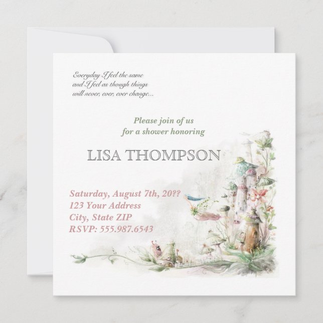 GIRL Fairytale Forest Cute Card för babyskor Inbjudningar (Framsida)