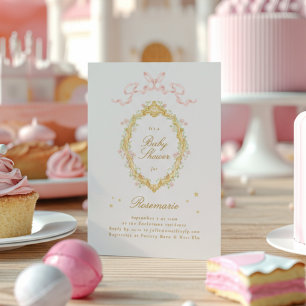 Girl Fairytale Princess Bow Rosa Baby Shower Inbjudningar